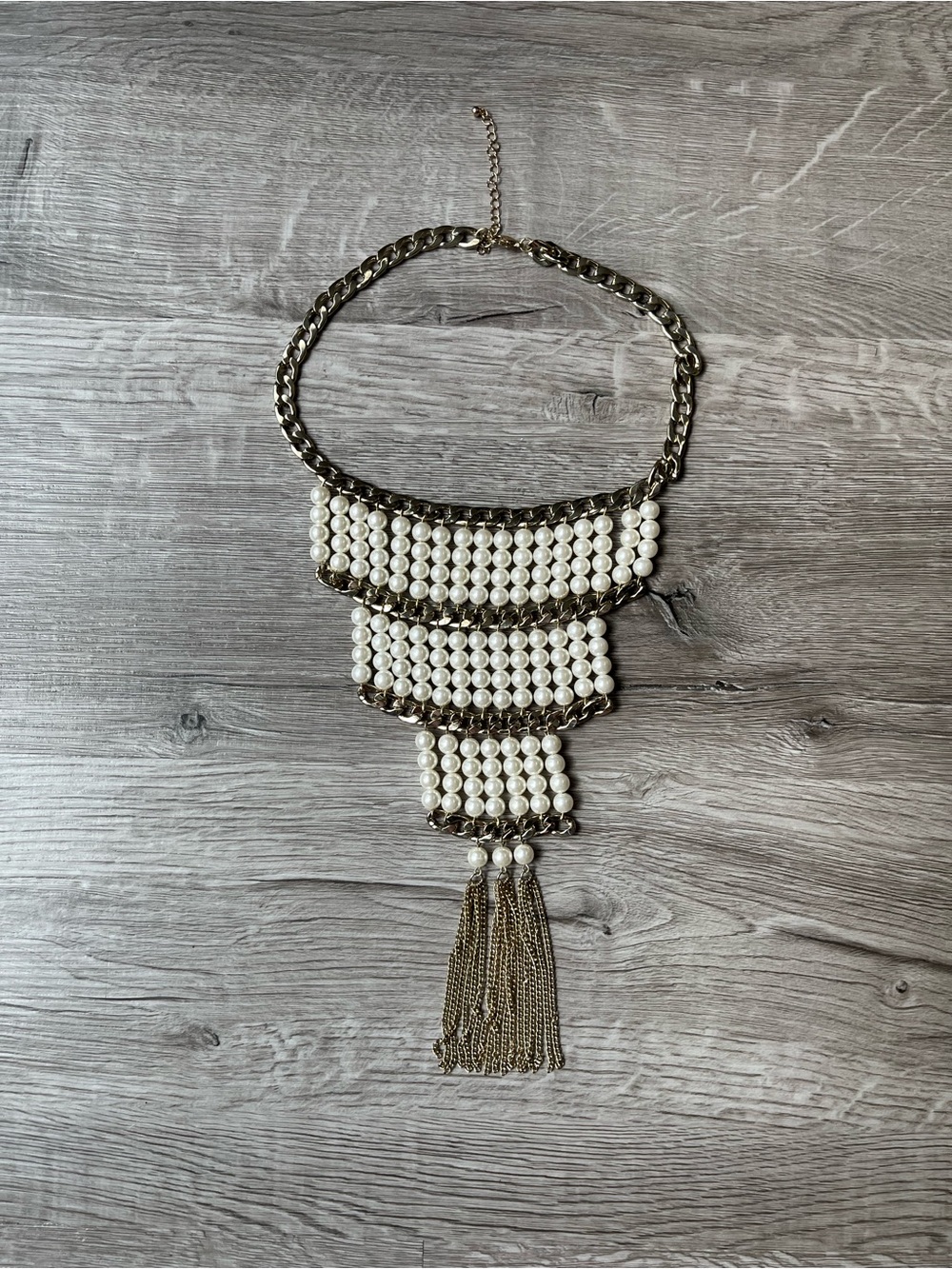 Pearl-Tier Statement Necklace - Gold and White